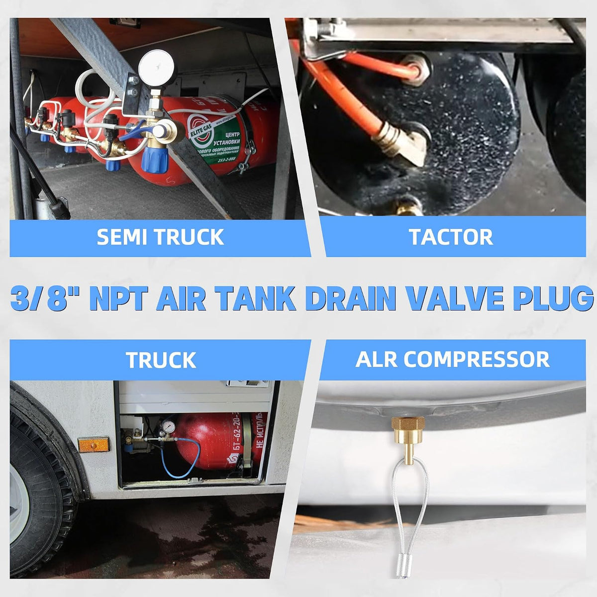 Brass 3/8" NPT Male Air Tank Drain Valve Plug with 60" Cable