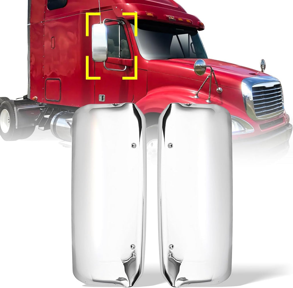 Chrome Door Mirror Covers Pair for Freightliner Columbia Trucks 2005-2015 (Driver and Passenger Side)