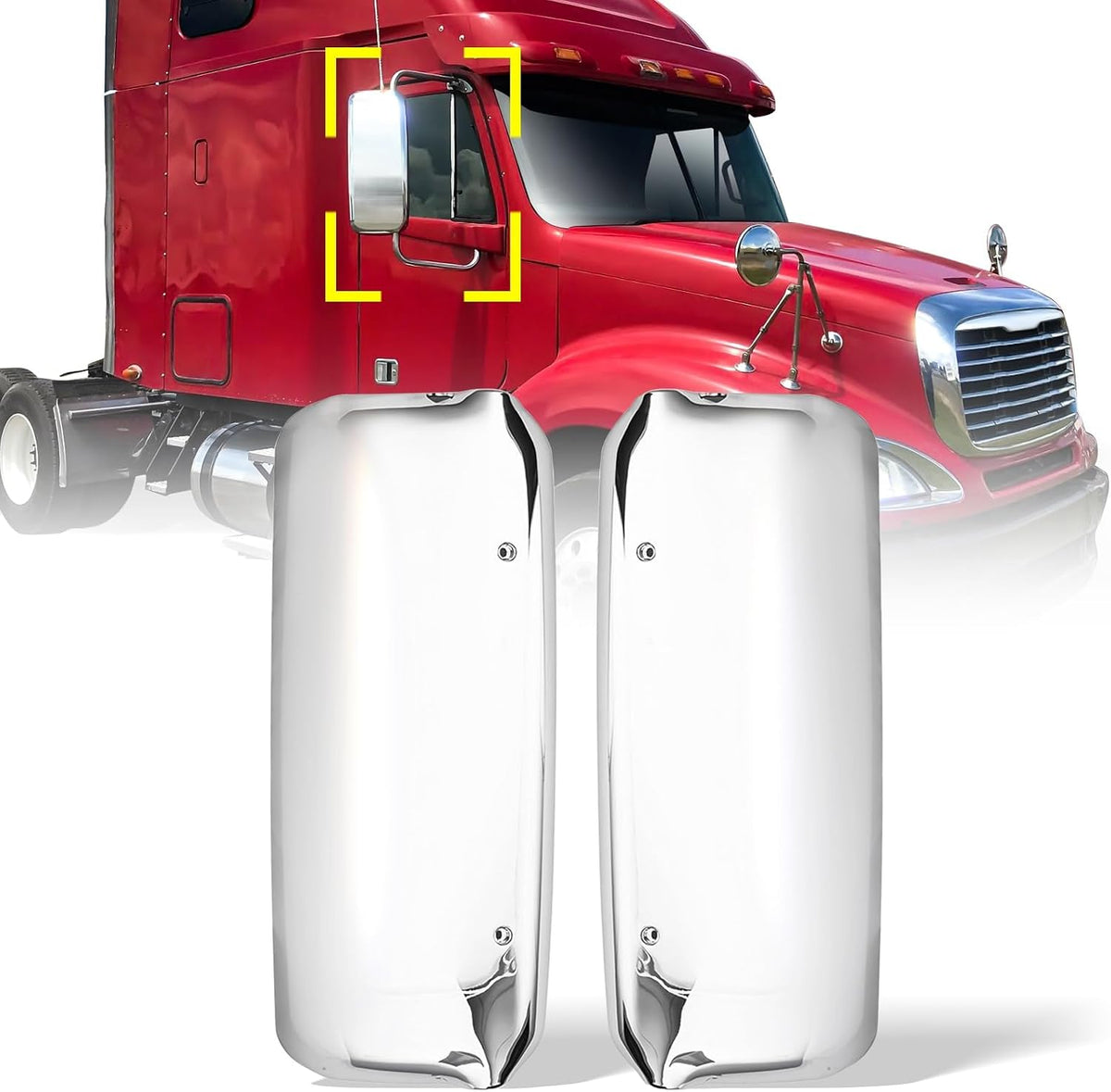 Chrome Door Mirror Covers Pair for Freightliner Columbia Trucks 2005-2015 (Driver and Passenger Side)