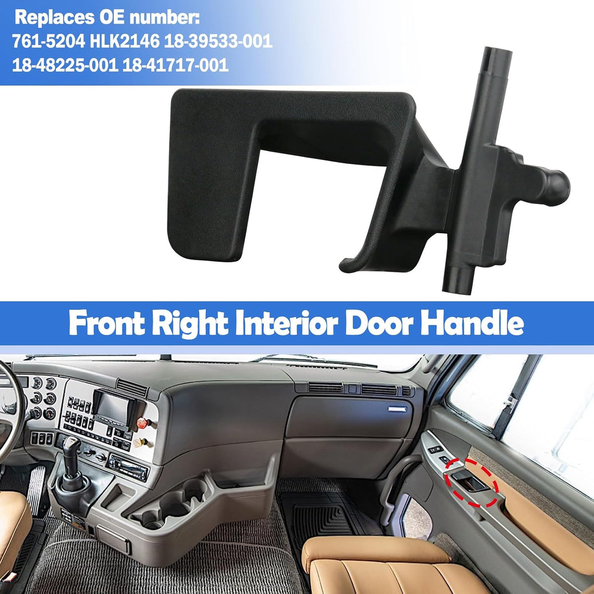 Front Right Interior Door Handle for Freightliner Columbia Century Class Replaces 7761-5204 Passenger Side