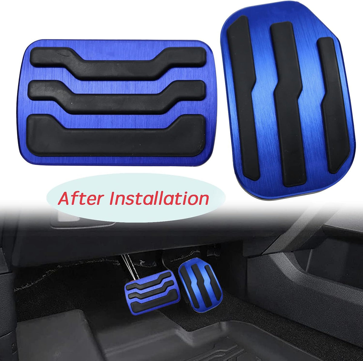 Anti-Slip No Drill Aluminum Brake Gas Pedal Pads Covers Accelerator Pedal Pads Covers Trim Compatible with Ford F150 Truck 2015 2016 2017 2018 2019 2020 Accessories(Blue)