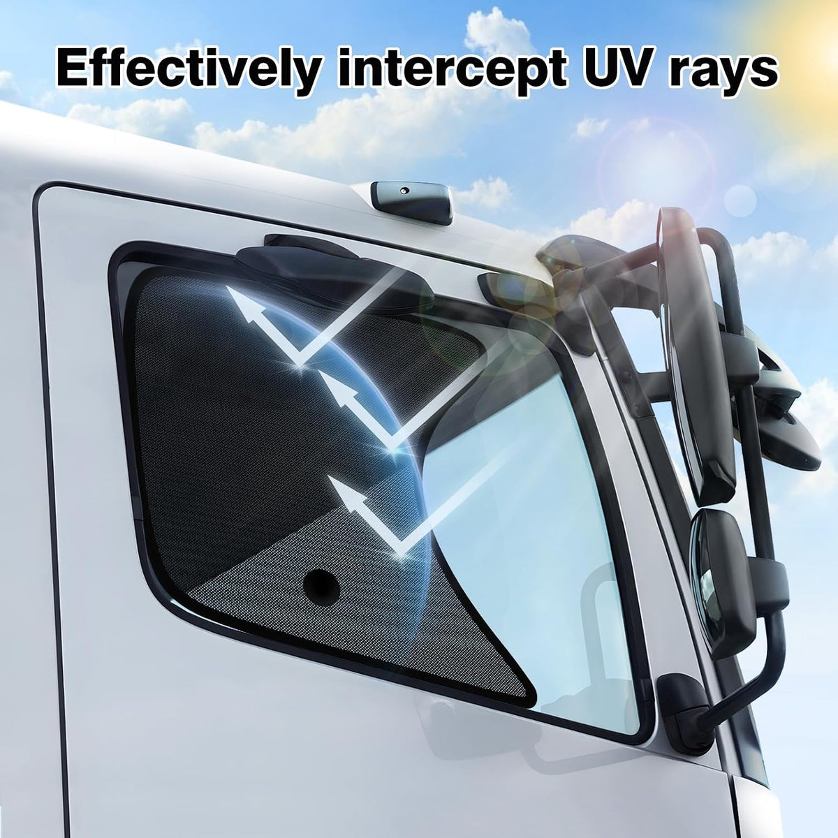 Semi-Truck Side Window Sun Shade - Fits Freightliner Cascadia (All Years) - UV Block & Heat Reduction - with Suction Cup -Mesh Side Window Shades for Long-Haul Drivers