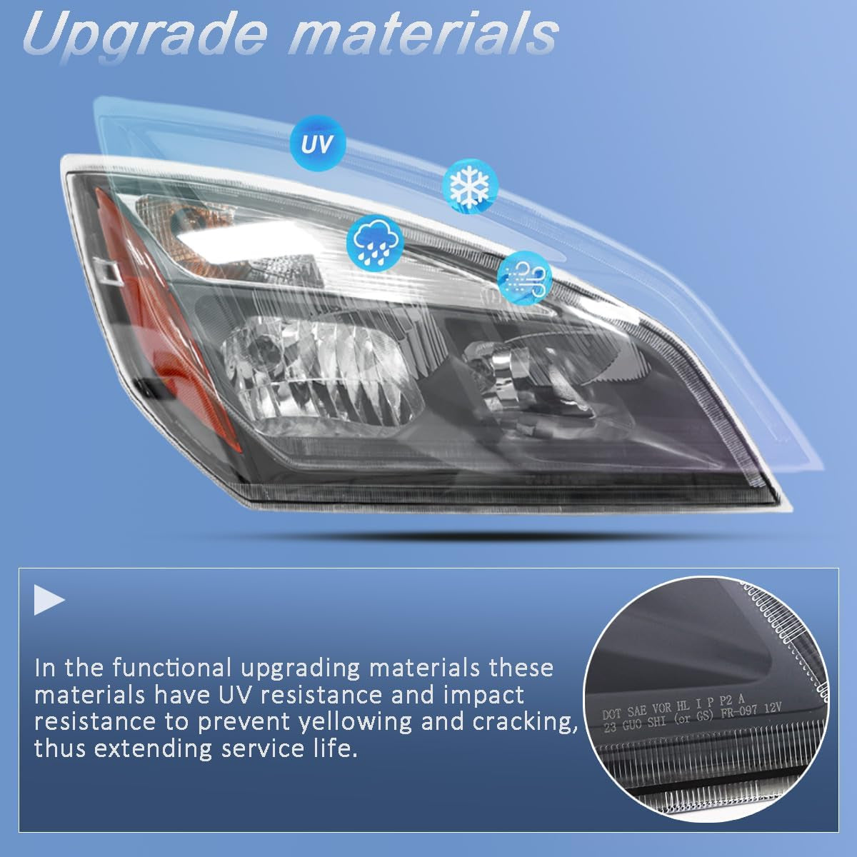Left Halogen Headlights Fit for Freightliner Cascadia 2018-2024,Replacement Headlamp DOT and SAE Approved