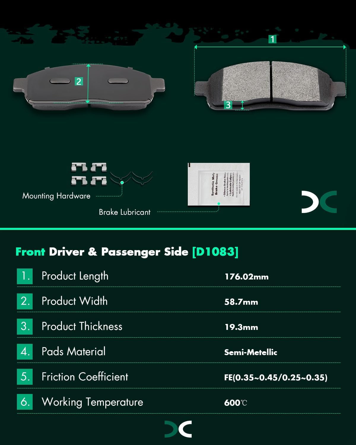 Semi-Metal Brake Pads, 4Pcs Front Brake Pads Brakes Kits