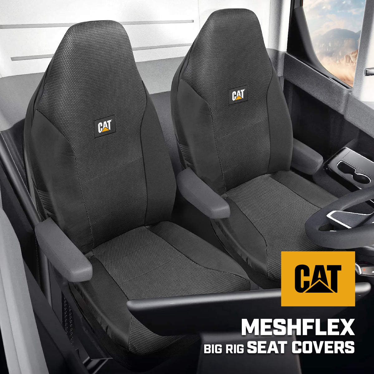 CAT™ Semi Truck Seat Covers – Heavy Duty Interior Accessories for Big Rigs, 18 Wheelers, & Semis – Breathable Mesh Universal Fit Truck Accessories for Semi Trucks – Best Accessories for Long Haul Tru