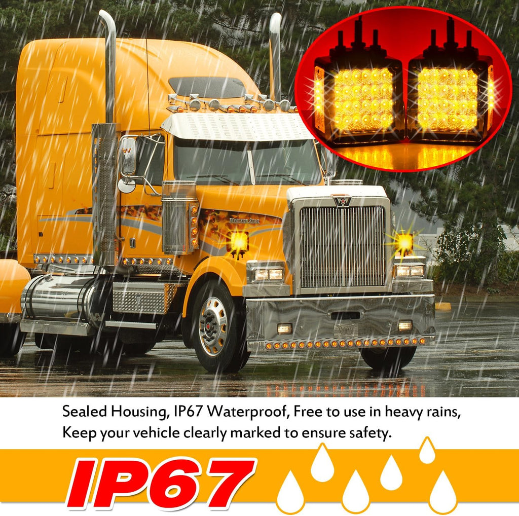 Amber Red Semi Truck Trailer Fender LED Turn Signal Lights Upgraded 60Leds