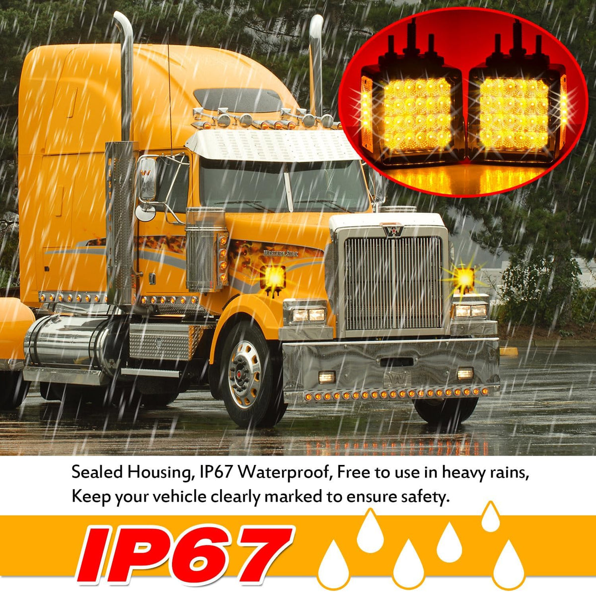 Amber Red Semi Truck Trailer Fender LED Turn Signal Lights Upgraded 60Leds
