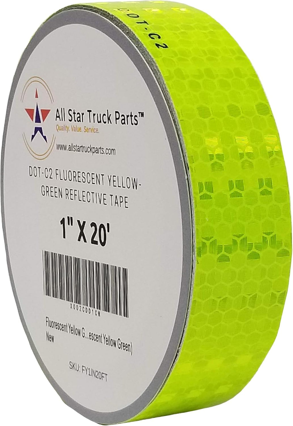 Fluorescent Yellow Green Reflective Tape DOT-C2 Conspiciuity Tape - Commercial ROLL - Automobile Car Truck Boat Trailer Semi Construction Equipment Safety (Fluorescent Yellow Green) (1 in X 20 FT)