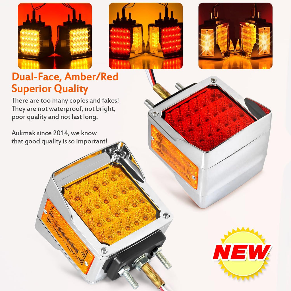 Amber Red Semi Truck Trailer Fender LED Turn Signal Lights Upgraded 60Leds