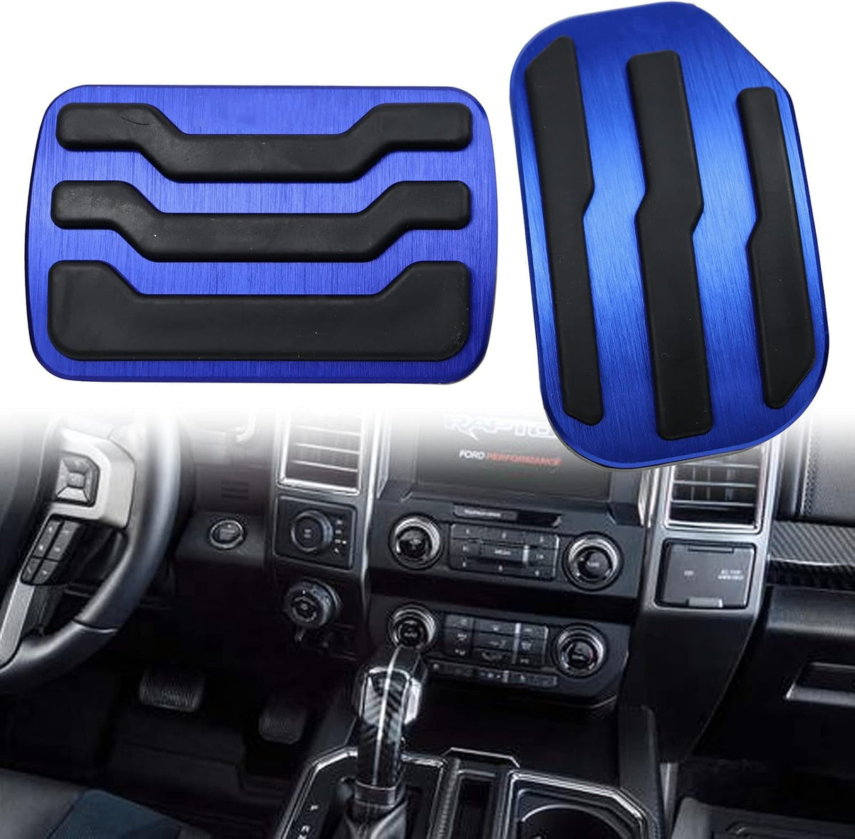 Anti-Slip No Drill Aluminum Brake Gas Pedal Pads Covers Accelerator Pedal Pads Covers Trim Compatible with Ford F150 Truck 2015 2016 2017 2018 2019 2020 Accessories(Blue)