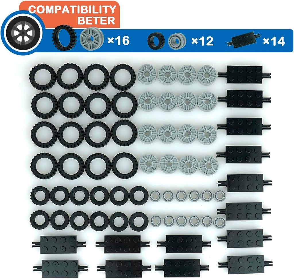 City Wheels and Axles Set Building Block Tires Car Parts Brick Accessories