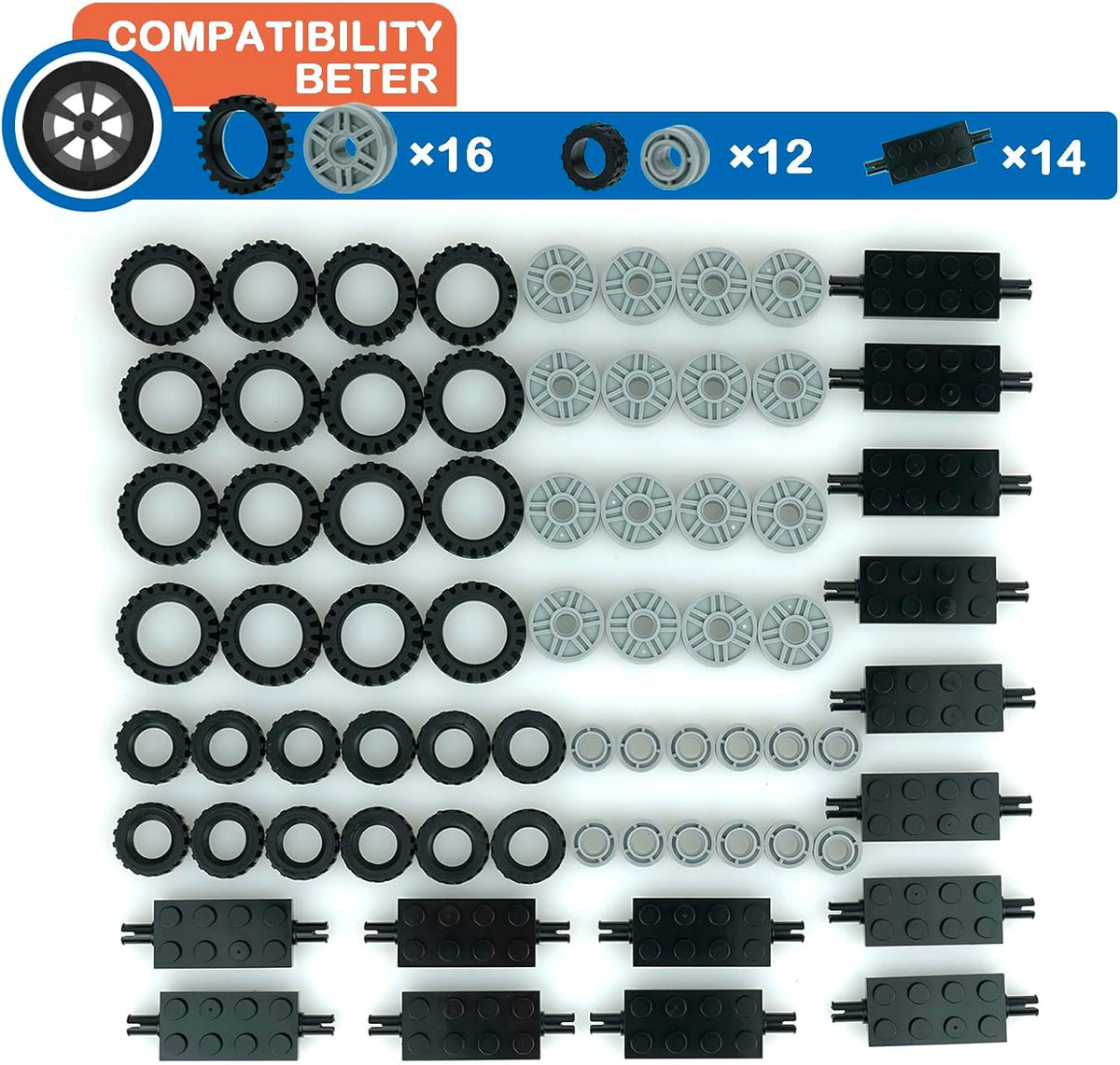 City Wheels and Axles Set Building Block Tires Car Parts Brick Accessories
