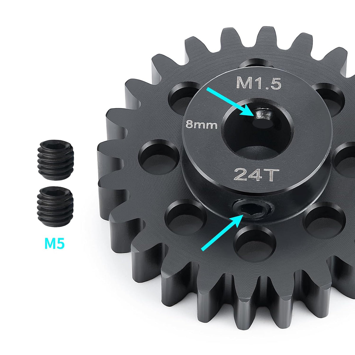 Steel 1.5 Mod 24T Pinion Gear M5 Screw 8Mm for 1/5 X-MAXX 1/10 E-REVO