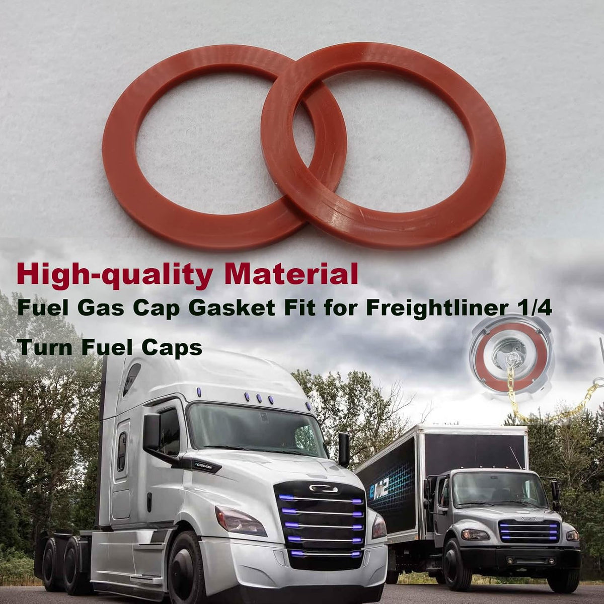 Upgrade Pair of Viton Gaskets Fit for Freightliner 1/4 Turn Fuel Caps, 2Pcs Fuel Tank Cap Gasket O-Rings