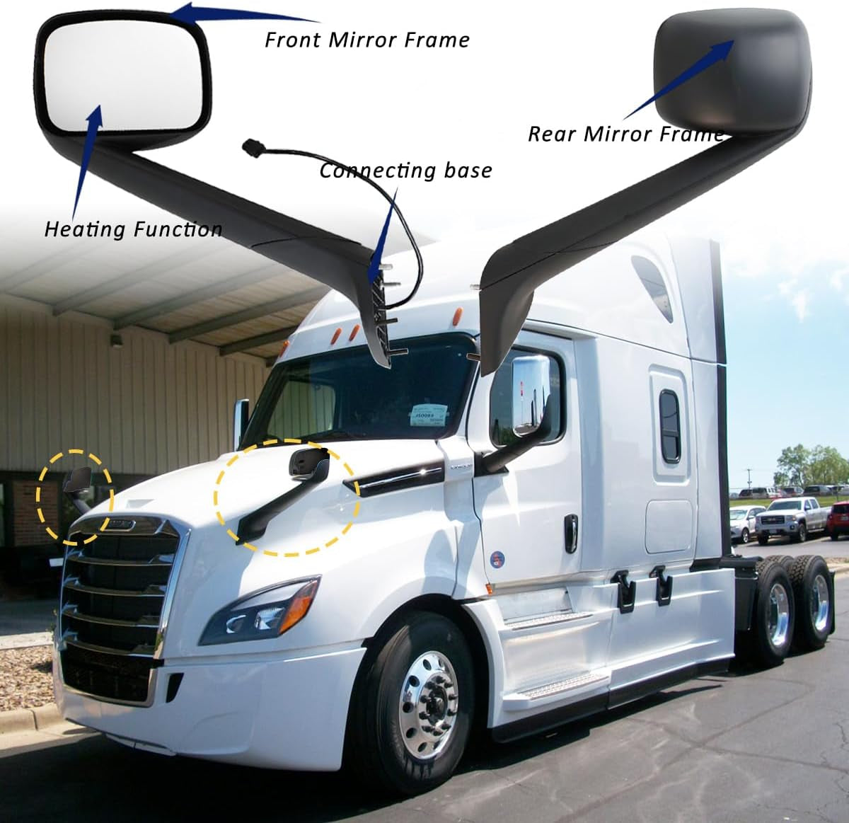 Door Mirror for FREIGHTLINER CASCADIA, Heated Door Mirror Assembly for FREIGHTLINER CASCADIA 2018+ (Painting (Black), Right)