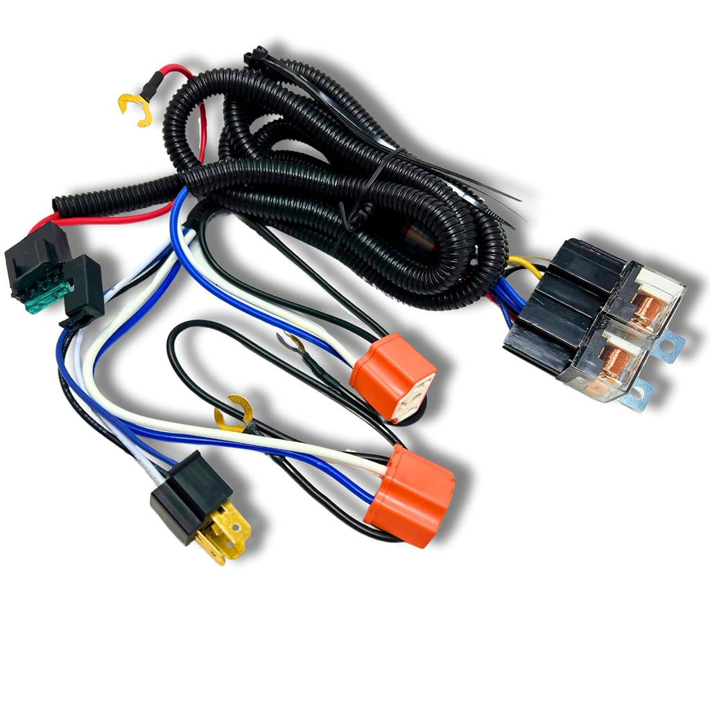 [] 2-Headlight H4 Headlamp Light Bulb Ceramic Socket Plugs Relay Wiring Harness Kit