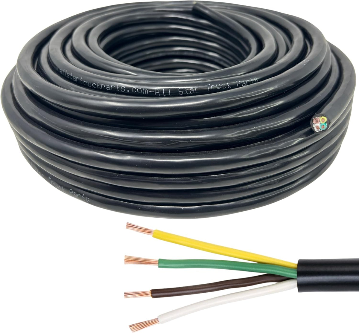 Heavy Duty 14 Gauge 4 Way CCA Conductor Wire RV Trailer Cable Cord Insulated Stranded Copper Clad Aluminum 4 Conductor Color Coded PC P2 DOT FMVSS 108/SAE Approved 25 FT ROLL