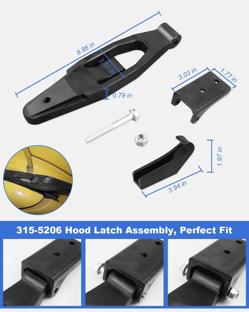Truck Hood Latch Assembly Lock Kit Fit for Freightliner 1994-2005 FL106 FL112 FL50 FL60 FL70 FL80 Replace 315-5206