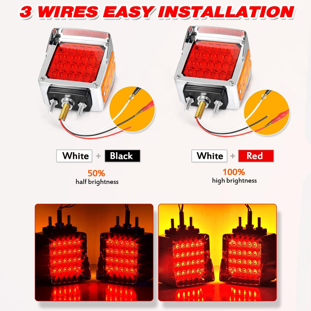 Amber Red Semi Truck Trailer Fender LED Turn Signal Lights Upgraded 60Leds