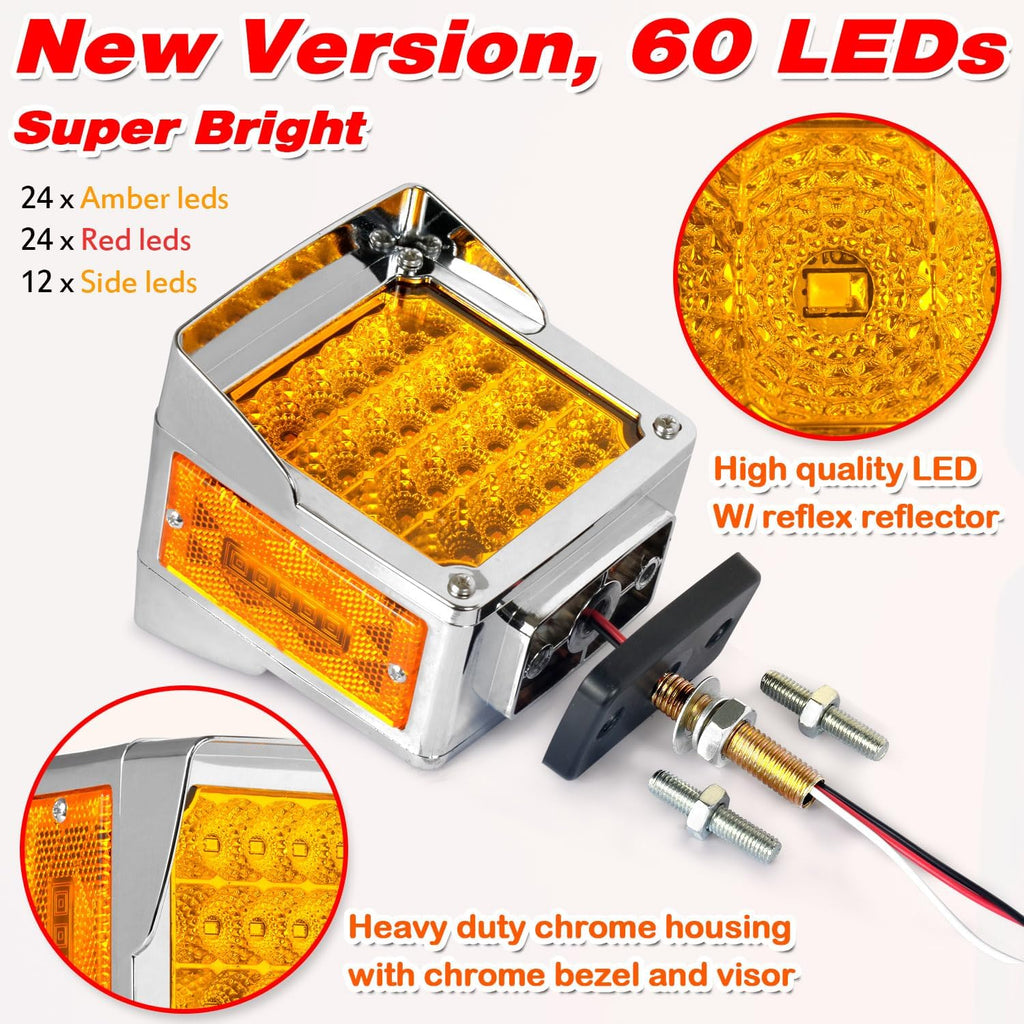 Amber Red Semi Truck Trailer Fender LED Turn Signal Lights Upgraded 60Leds