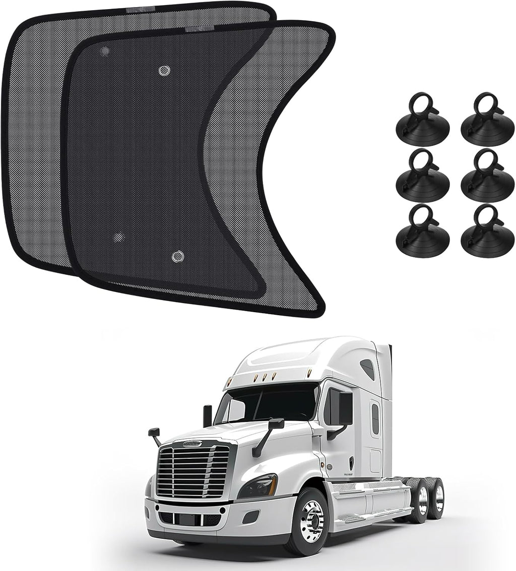Semi-Truck Side Window Sun Shade - Fits Freightliner Cascadia (All Years) - UV Block & Heat Reduction - with Suction Cup -Mesh Side Window Shades for Long-Haul Drivers