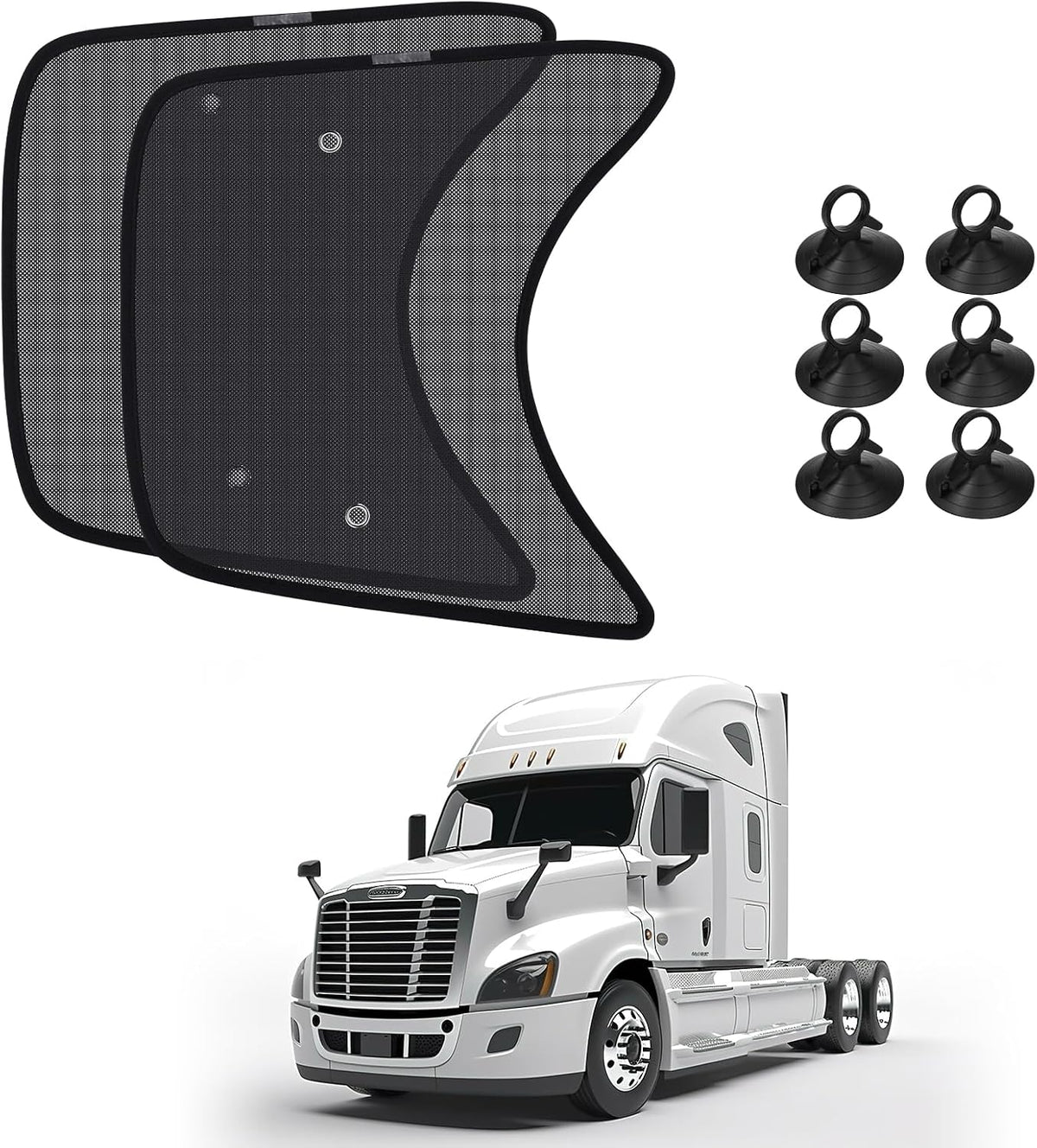 Semi-Truck Side Window Sun Shade - Fits Freightliner Cascadia (All Years) - UV Block & Heat Reduction - with Suction Cup -Mesh Side Window Shades for Long-Haul Drivers