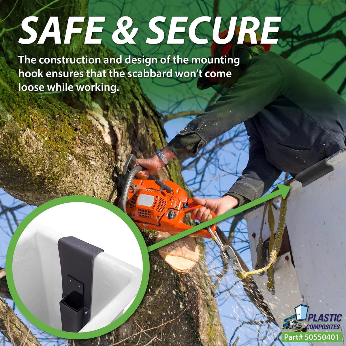 Chainsaw Scabbard - Plastic - Bucket Mounted (Inside Mount ONLY) (Lined) Bucket Truck Parts Built-In Mount, Plastic Scabbard for Mounting Only on the inside of Your Bucket