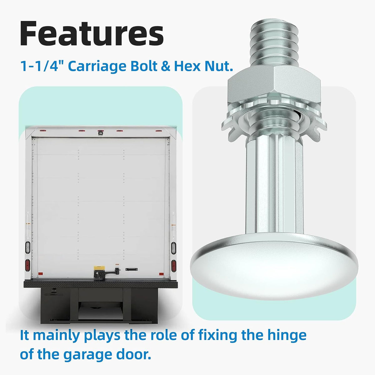 Box Truck Roll up Door Parts, Carriage Bolt Kit for Whiting Todco (10 Pcs)
