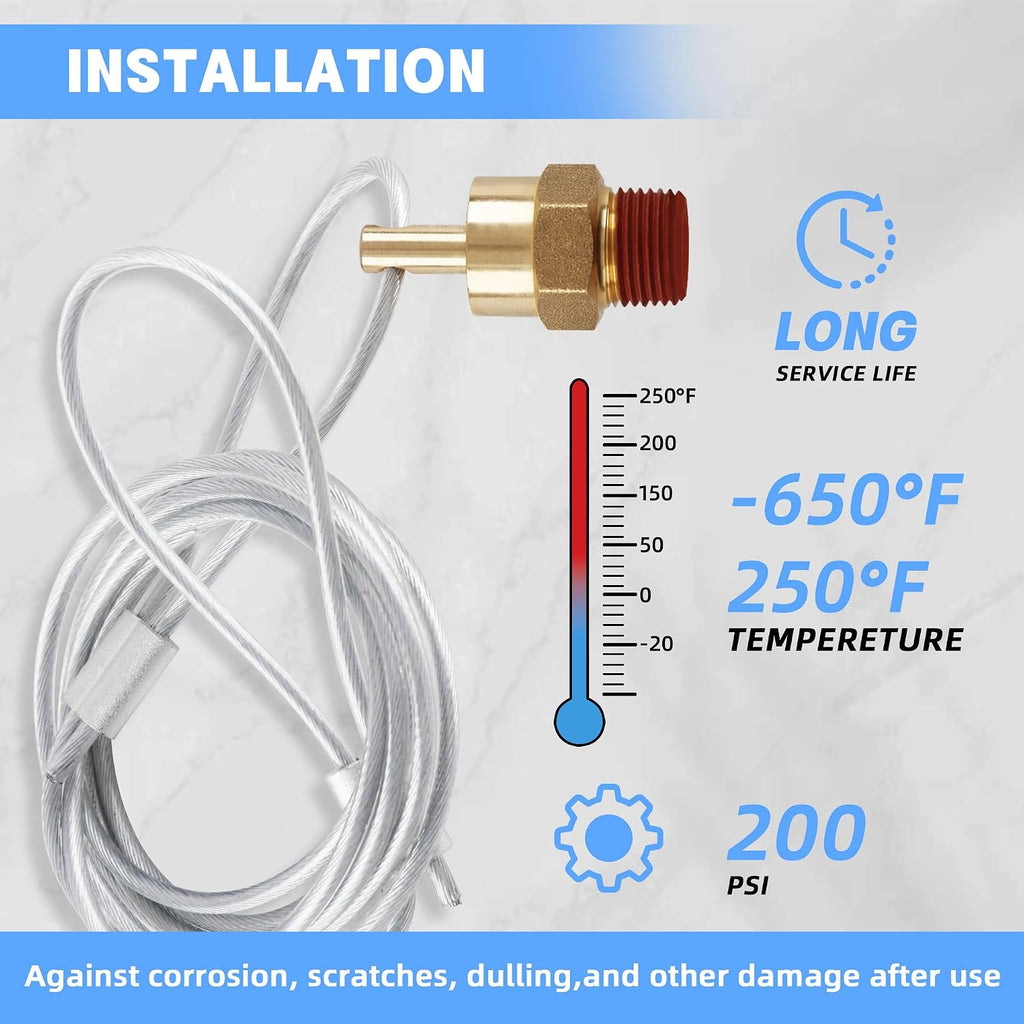 Brass 3/8" NPT Male Air Tank Drain Valve Plug with 60" Cable
