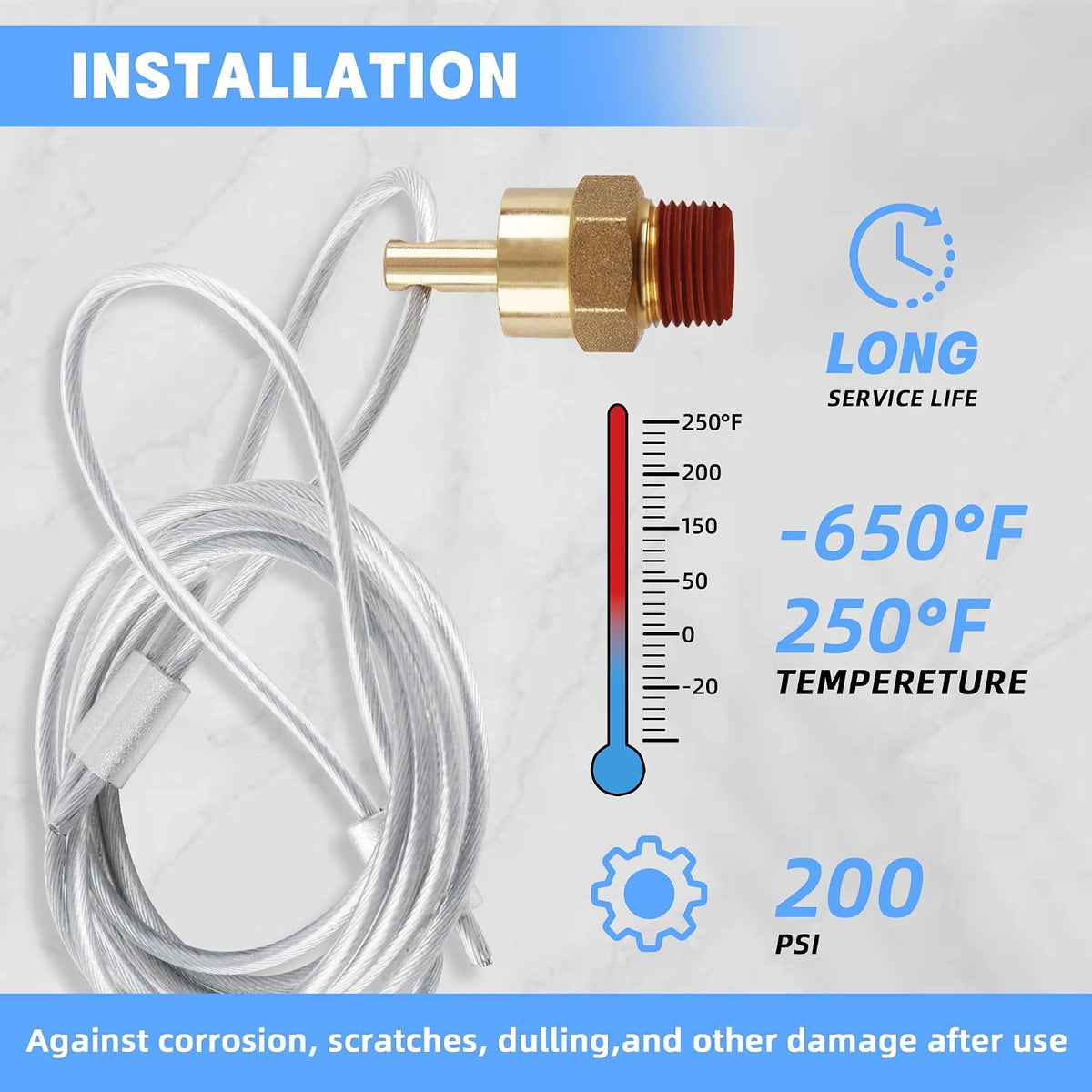 Brass 3/8" NPT Male Air Tank Drain Valve Plug with 60" Cable