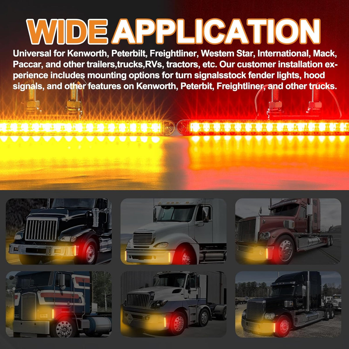 2Pcs 12" Red/Amber LED Combo Double Face Truck Semi Trailer Light Bars 20LED Waterproof with Double Studs Sealed Truck Trailer Led Pedestal Turn Signal Stop Tail Marker Clearance Lights 12V
