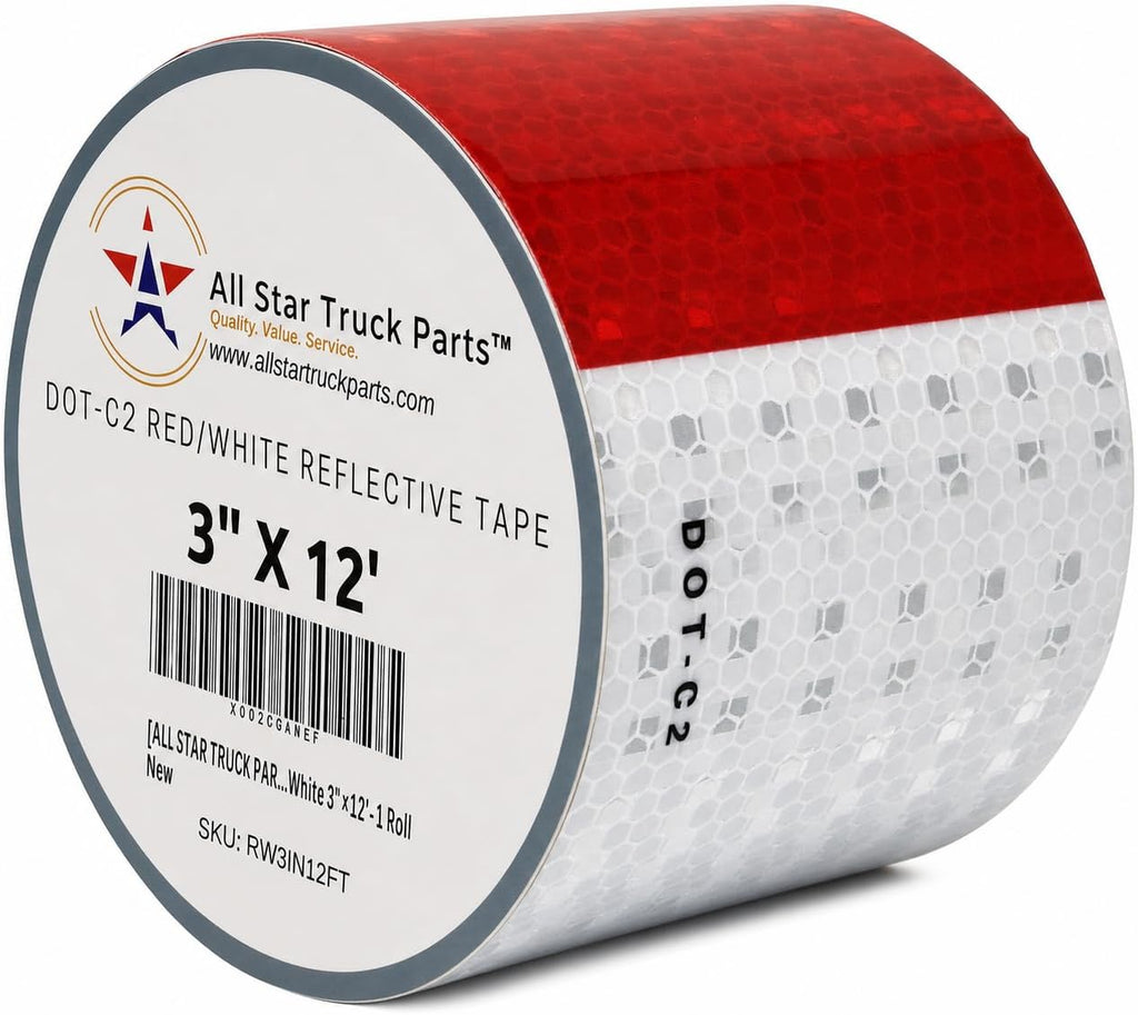 Conspicuity Tape DOT-C2 Approved Reflective Truck Trailer Red White (3 in X 12 FT)