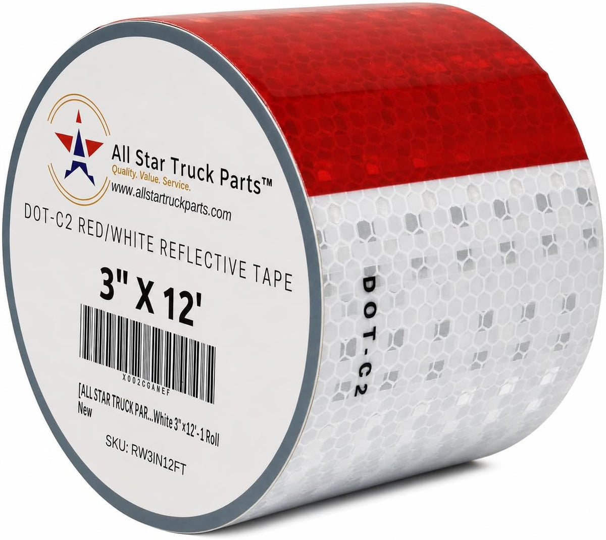Conspicuity Tape DOT-C2 Approved Reflective Truck Trailer Red White (3 in X 12 FT)