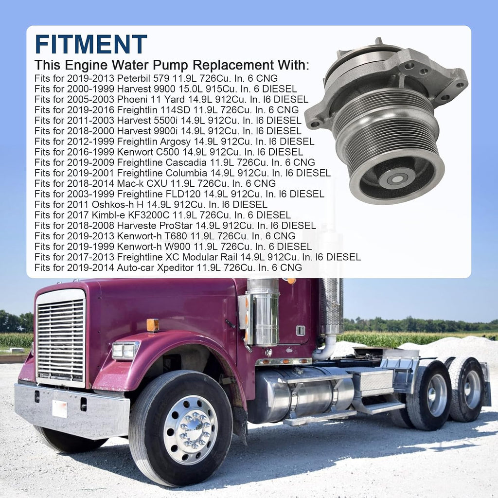 Water Pump 3684450 3683651 4386576 Replacement for Cummins ISX15 Replacement for Freightliner QSX15 (Peterbilt Freightliner Cascadia)