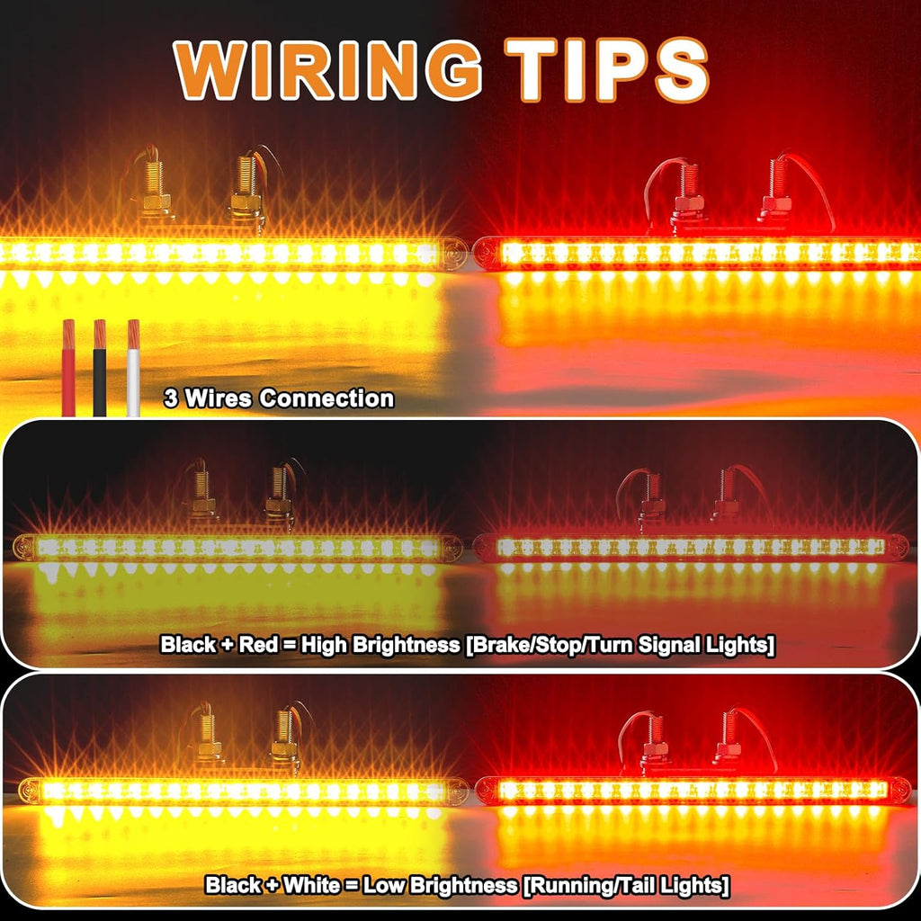 2Pcs 12" Red/Amber LED Combo Double Face Truck Semi Trailer Light Bars 20LED Waterproof with Double Studs Sealed Truck Trailer Led Pedestal Turn Signal Stop Tail Marker Clearance Lights 12V