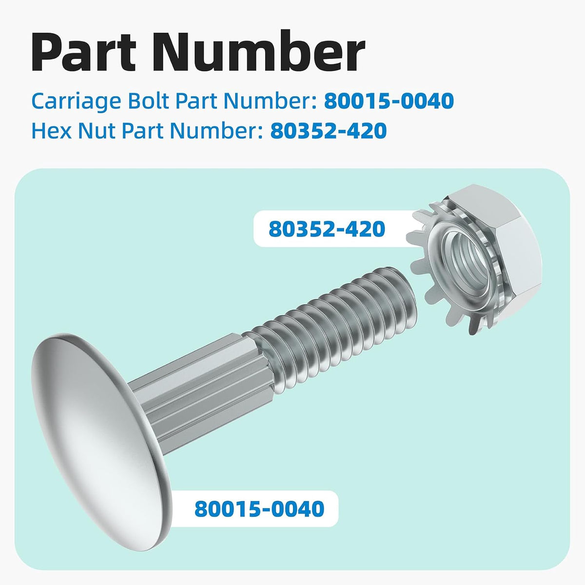 Box Truck Roll up Door Parts, Carriage Bolt Kit for Whiting Todco (10 Pcs)