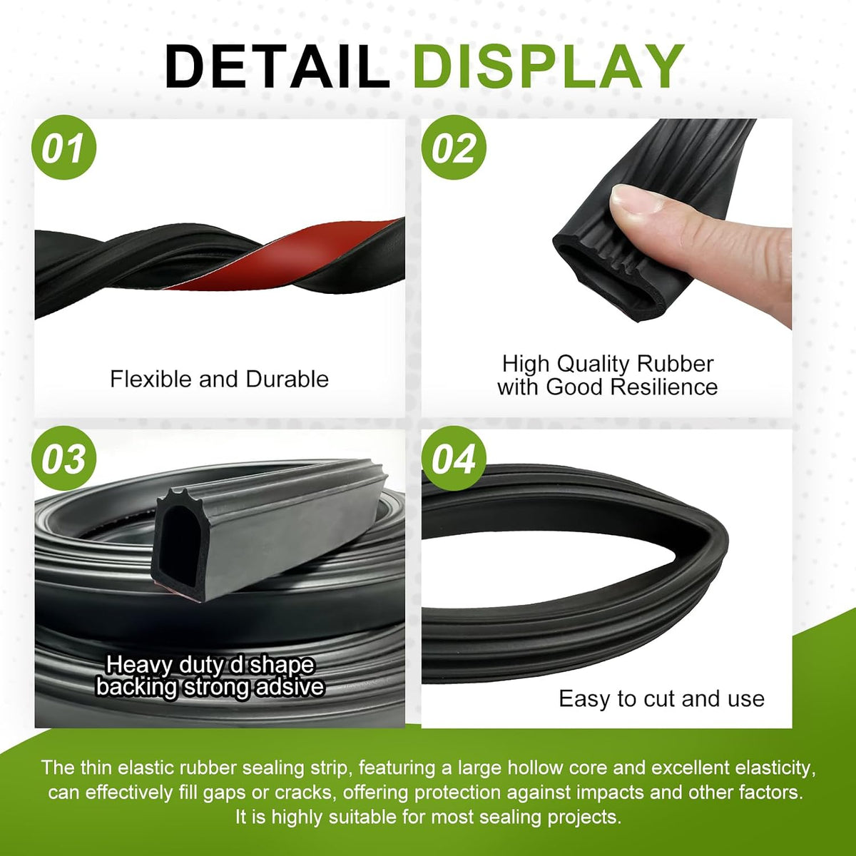 D Shaped Weather Stripping Door Seal, 1" RV Slide Out Seal Self-Adhesive EPDM Rubber, Heavy Duty Rubber Door Seal Weather Stripping for RV, Truck, Boat, Car, Accessories(13 Feet)