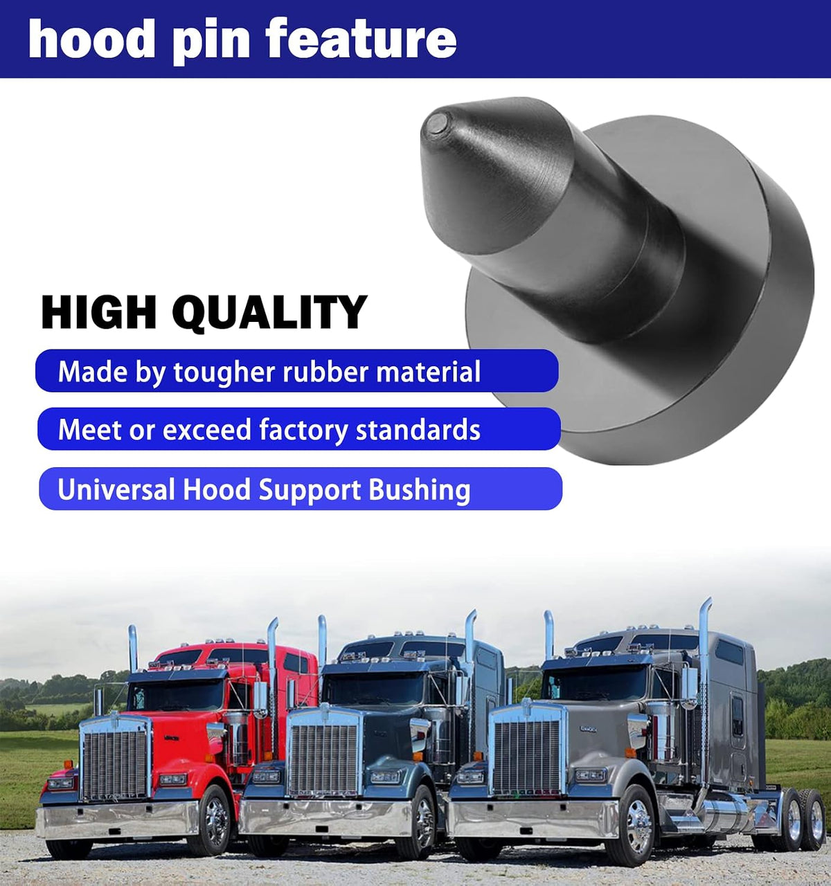 924-5410 Hood Pins Kit for Kenworth T600/T600A, T800, W900 T2000, T400, T440, T450, T470, T660 Hood Pins Poly Replacement (2003-2010 Models)