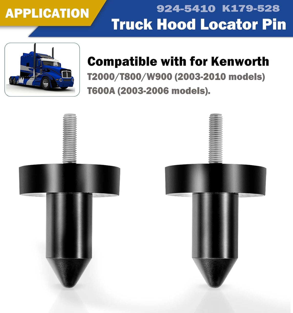 924-5410 Hood Pins Kit for Kenworth T600/T600A, T800, W900 T2000, T400, T440, T450, T470, T660 Hood Pins Poly Replacement (2003-2010 Models)