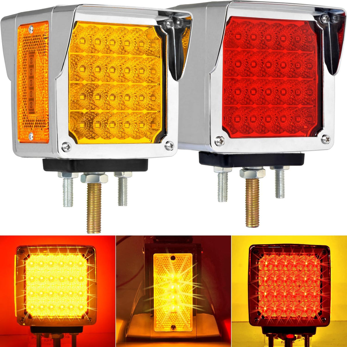 Amber Red Semi Truck Trailer Fender LED Turn Signal Lights Upgraded 60Leds