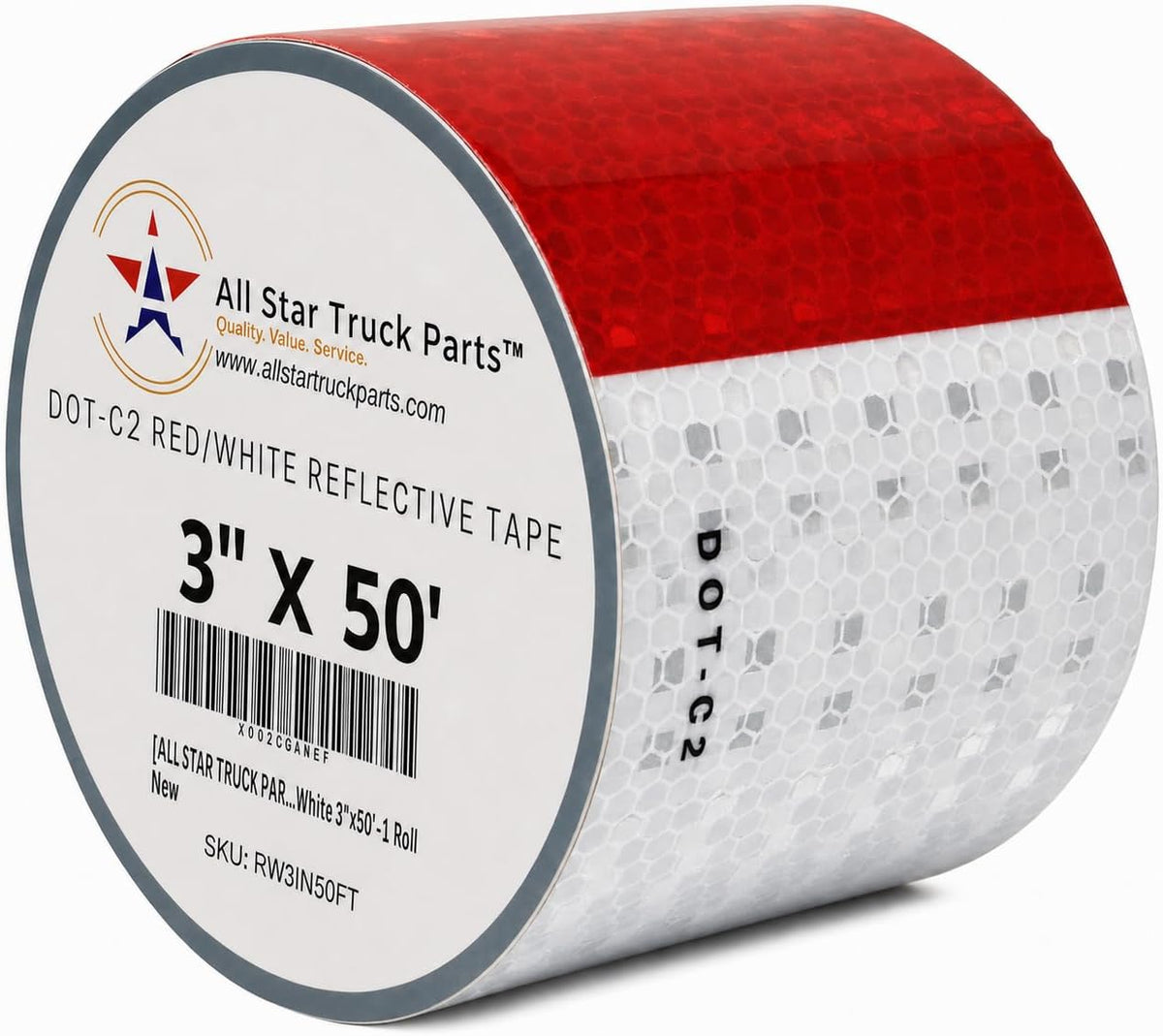 Conspicuity Tape DOT-C2 Approved Reflective Truck Trailer Red White (3 in X 50 FT)