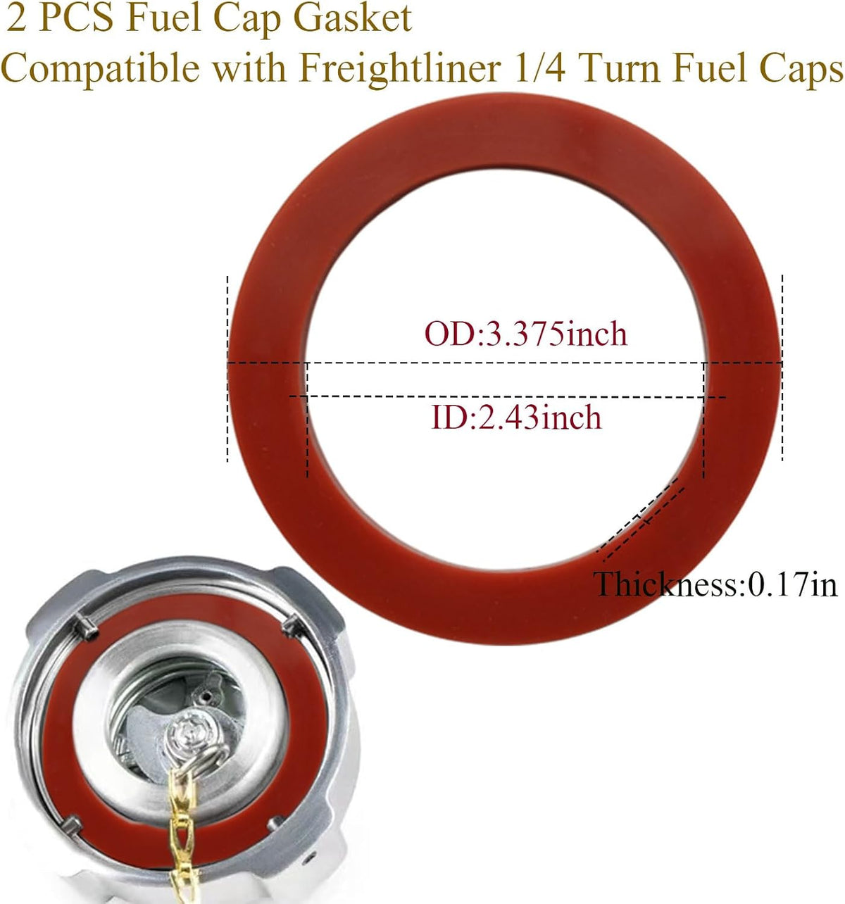 Upgrade Pair of Viton Gaskets Fit for Freightliner 1/4 Turn Fuel Caps, 2Pcs Fuel Tank Cap Gasket O-Rings