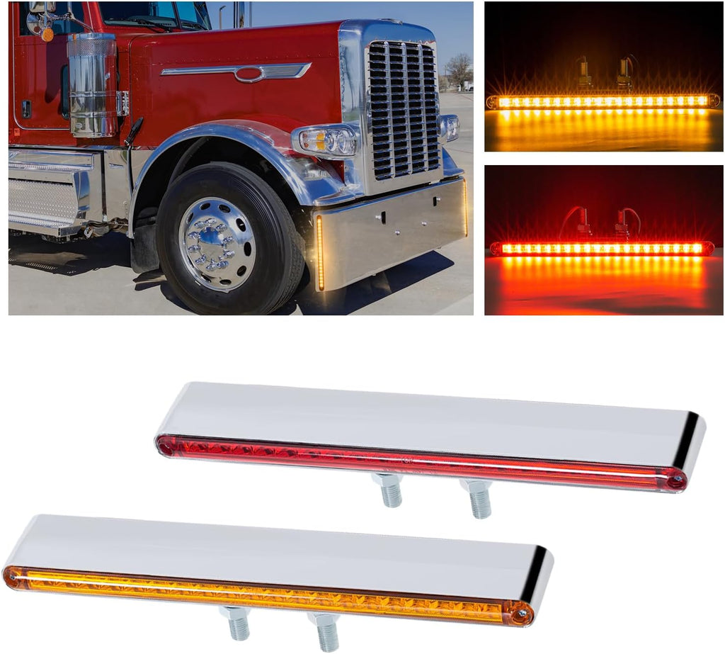 2Pcs 12" Red/Amber LED Combo Double Face Truck Semi Trailer Light Bars 20LED Waterproof with Double Studs Sealed Truck Trailer Led Pedestal Turn Signal Stop Tail Marker Clearance Lights 12V