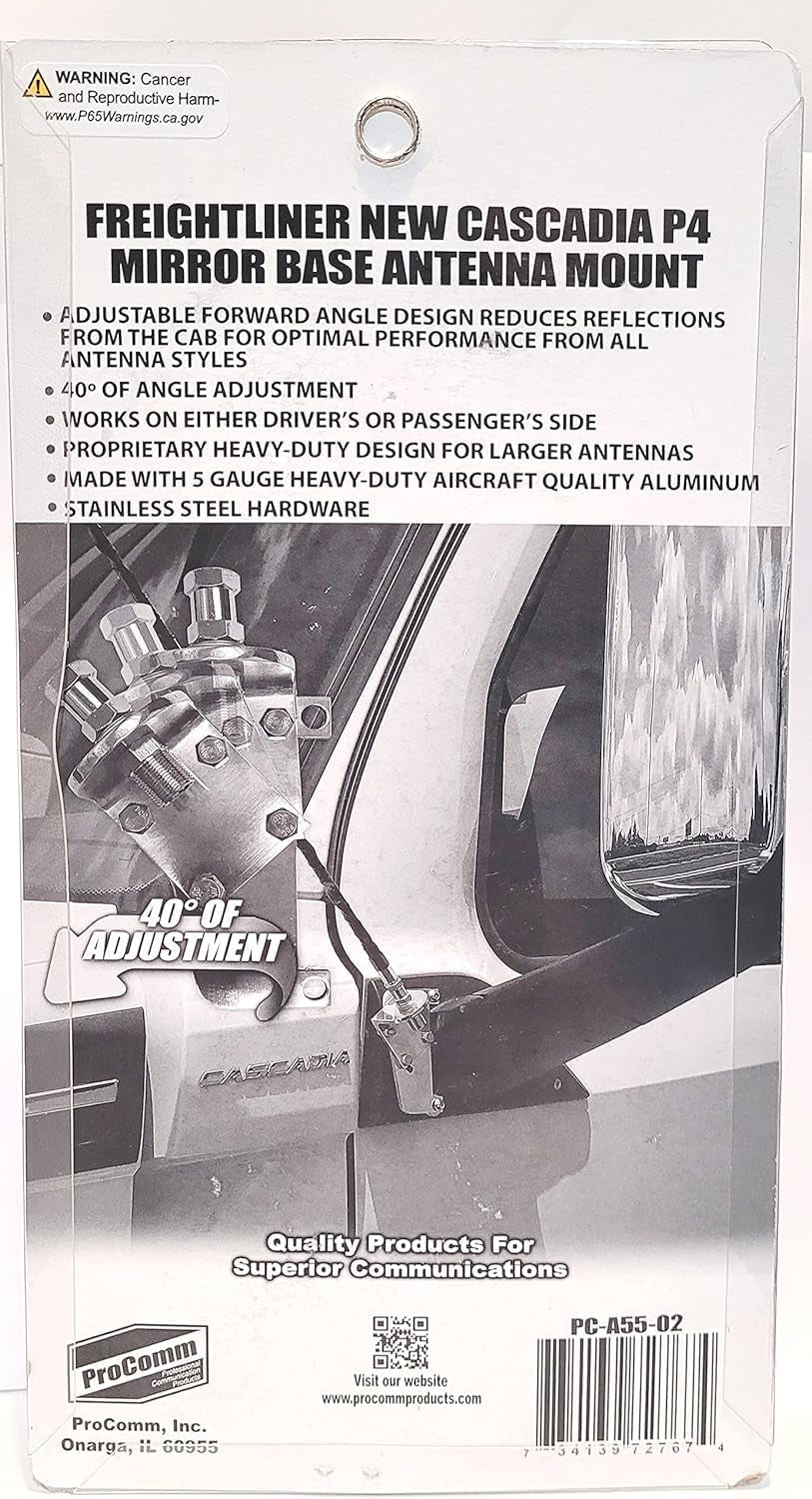 PC-A55-02 Freightliner New Cascadia P4 Mirror Base Antenna Mount, Adjustable Forward Angle Design Reduces Reflections from the Cab for Optimal Performance from All Antenna Styles