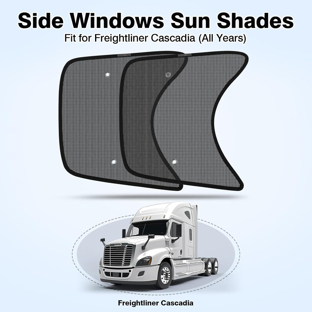 Semi-Truck Side Window Sun Shade - Fits Freightliner Cascadia (All Years) - UV Block & Heat Reduction - with Suction Cup -Mesh Side Window Shades for Long-Haul Drivers